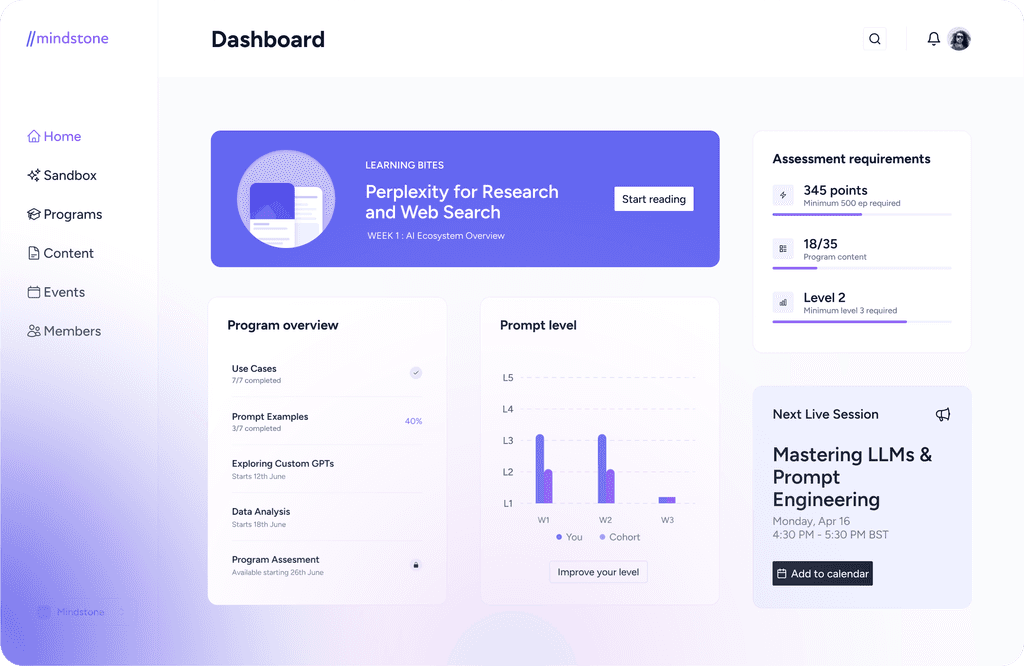 Screenshot of the main dashboard with gradients as background